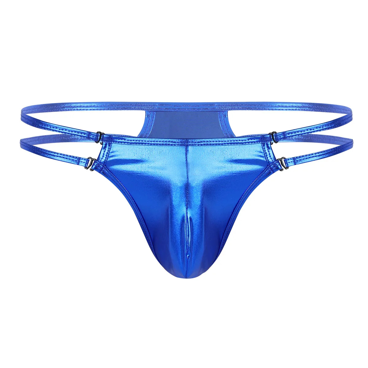 Blue Модные мужские стринги из лакированной кожи, мужские стринги, сексуальные мужские трусы с мешочком для пениса, нижнее белье для мужчин, двойные стринги - Цвет: Blue