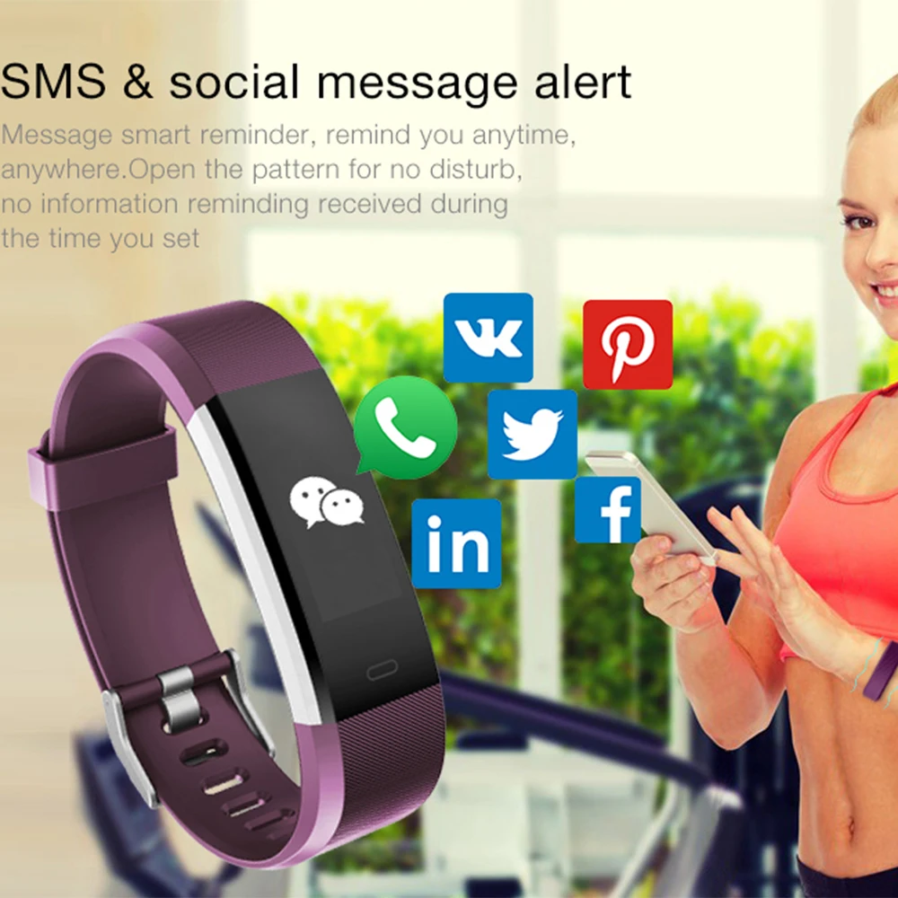 ID115 Plus Smart Band Heart Rate Monitor Sleep Fitness tracker Smartband Sports Bracelet for IOS Android Phone | Электроника