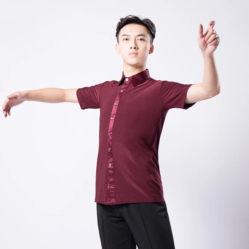 

Latin Dance Shirts Lapels Short Sleeve Dancing Top Men Ballroom Tango Salsa Practice Show Dancewear Male Clothes 6 Colors DN3801