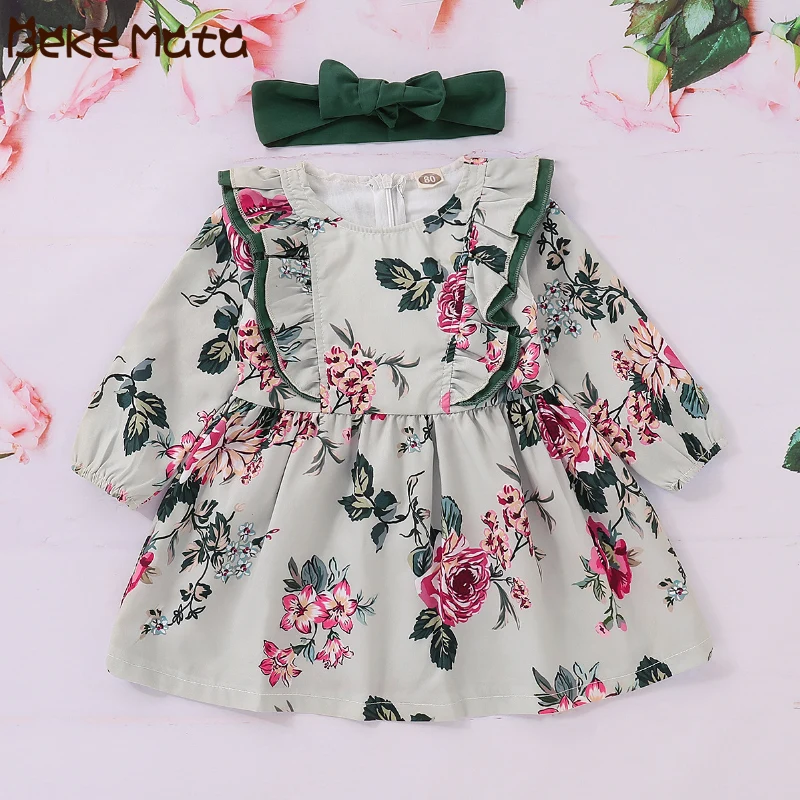 Комплект одежды для маленьких девочек осенняя одежда платье с длинными рукавами