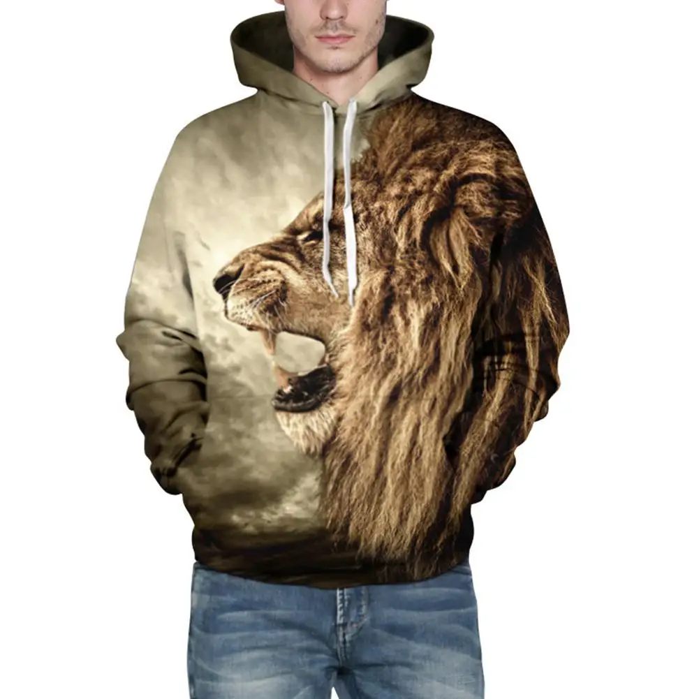 ZACOO Halloween 3D Lion Printed Hoodie Cool Animal Hooded Swearshirt Men/Women Pullover | Мужская одежда