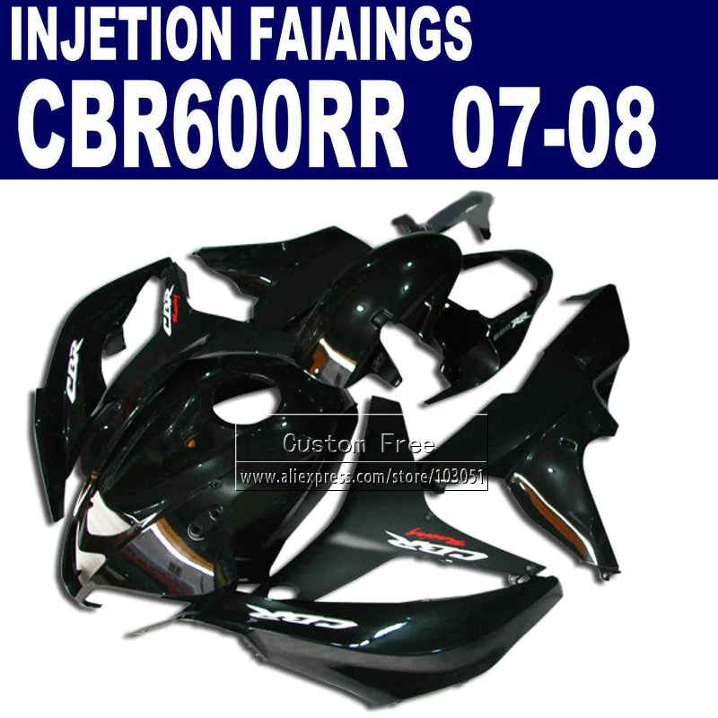 Комплекты обтекателей кузова ABS для Honda 600 RR F5 Обтекатели 07 08 CBR 600RR 2007 2008 все черные