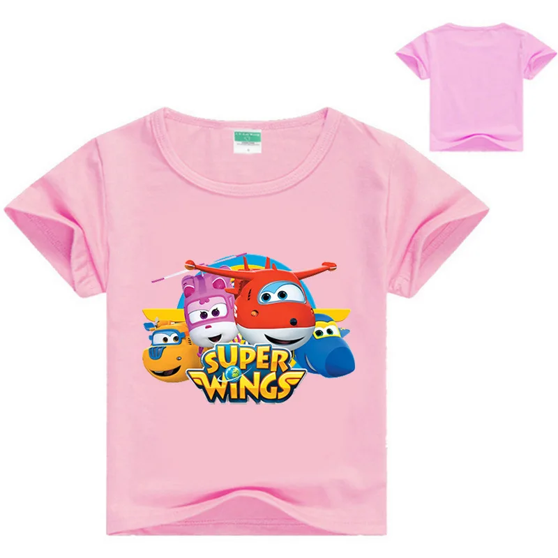 

Summer Girls Tops Cotton Cartoon Super Wings Short Sleeve T-Shirt Mini Planes Clothes Baby Boys Tshirts Enfant Kids Tees 3-14T