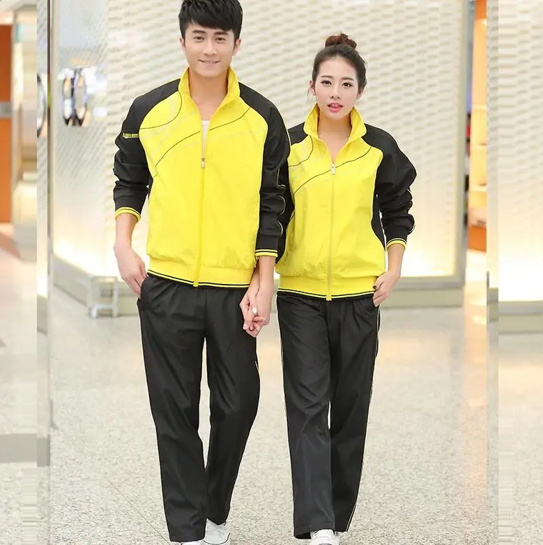 men yellow suits Новинка, мужские тренировочные комплекты, комплект спортивной одежды для спортзала, ветронепроницаемые костюмы для настольного тенниса, бадминтона, спортивные костюмы для занятий спортом, бега, пробежки, костюмы для бега - Цвет: men yellow suits