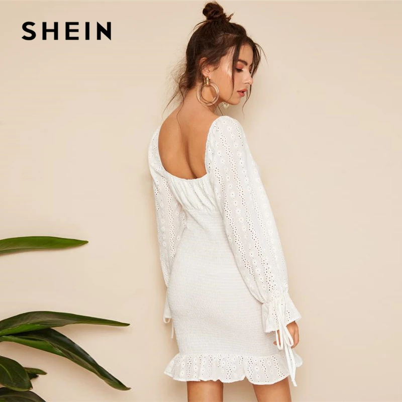 SHEIN Оригинальное Платье В Стиле 80-х С Квадратным Вырезом, Легкое Летнее Облегающее Платье С Ажурными Рукавами