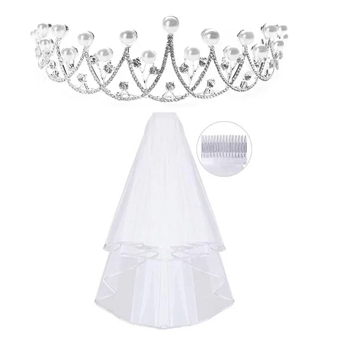 crown veil 1 стразы, тиара, 1 свадебная вуаль с гребнем, корона, тиара, свадебная корона в стиле барокко, Серебряные Кристаллы, головные уборы, свадебные аксессуары - Окраска металла: crown veil