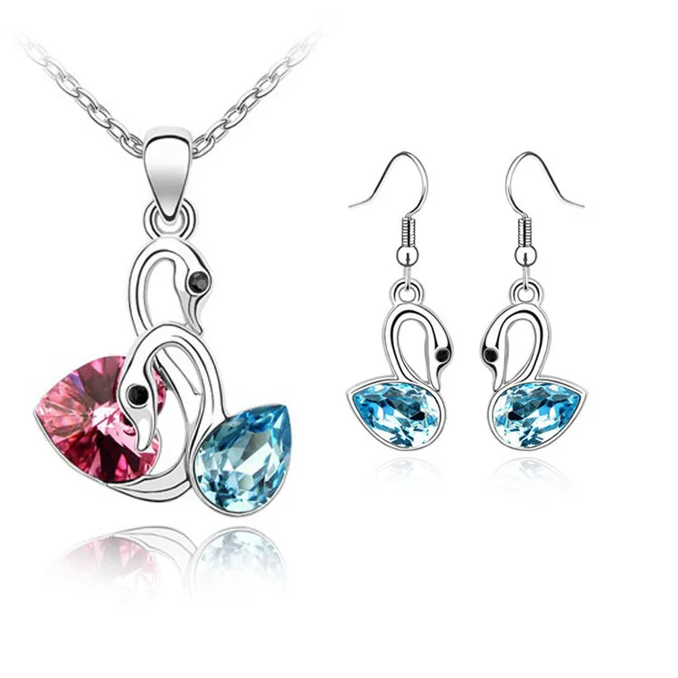 Классические двузначные Лебеди Ювелирные наборы кристалл свадебное ожерелье и