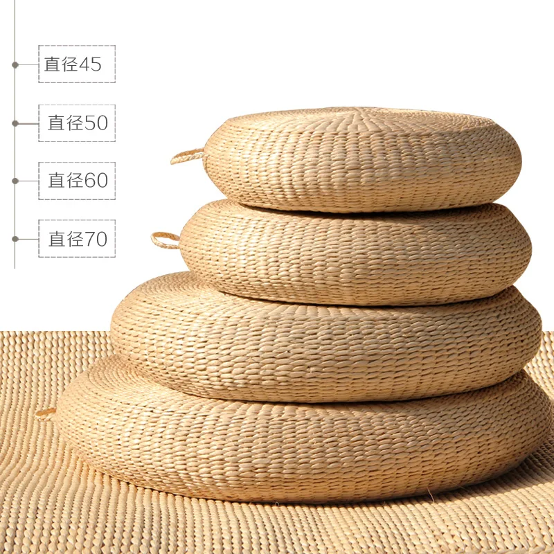 저렴한 휴대용 밀짚 이불 대형 바닥 매트 명상 쿠션 요가 두꺼운 원형 좌석 다다미