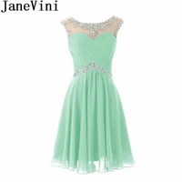 janevini 2019 mint short homecoming dresses with crystals illusion chiffon prom gowns bead open back grade 8 graduation dresses