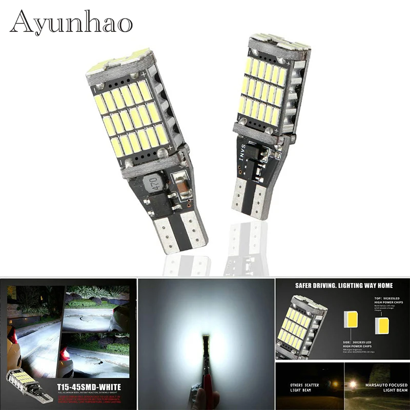 2 шт. светодиодный лампы T15 W16W 45 SMD 4014 супер яркий Замена ошибок LED камера заднего