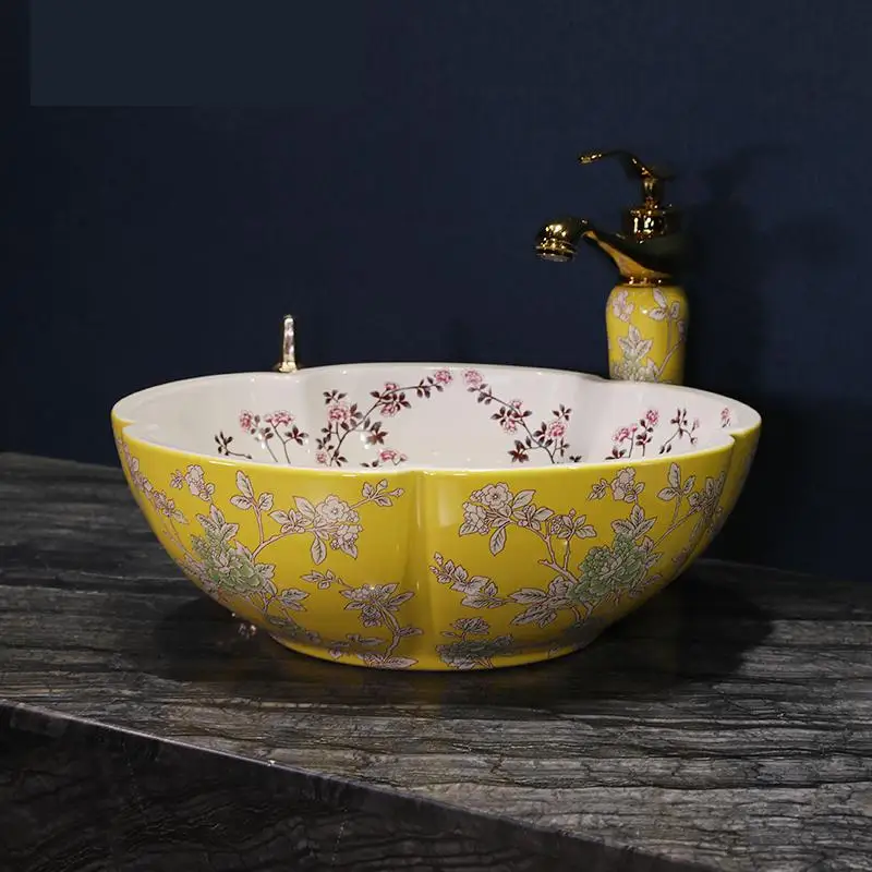 Jingdezhen умывальник в форме цветка антикварный туалет керамический художественный