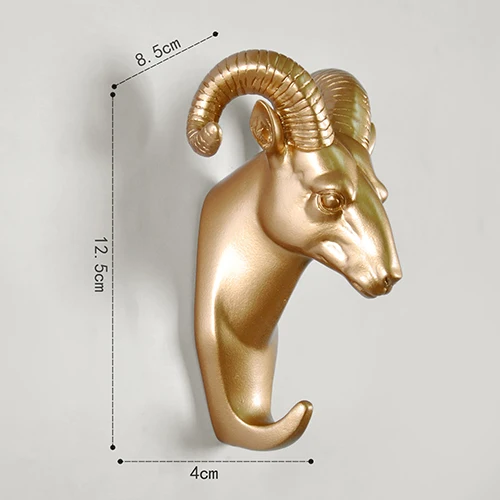Goat Golden Аксессуары для домашнего декора из смолы, статуэтка в виде головы животного, настенные художественные Крючки для подвешивания, декоративный держатель для ключей, вешалка для одежды - Цвет: Goat Golden