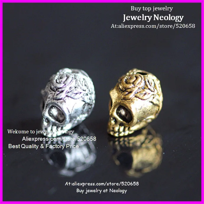 Оптовая продажа! 100 шт. металлического сплава с золотой отделкой и принтом череп