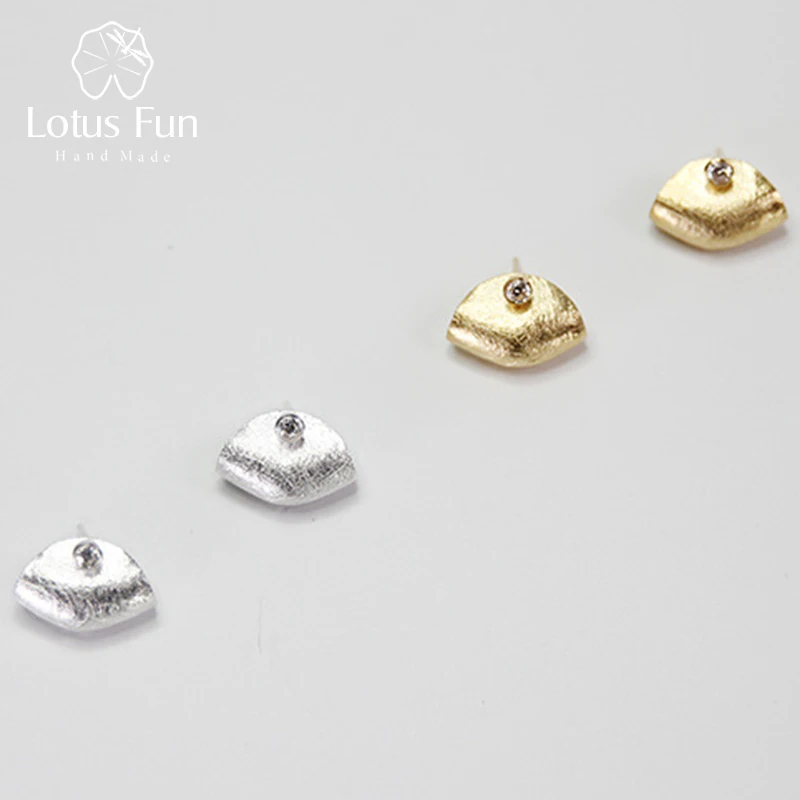 Lotus весело Настоящее стерлингового серебра 925 природных циркония ручной работы Ювелирные украшения Творческий Сумочка Дизайн Серьги-гвоздики Best подарок Brinco