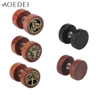 aoedej stainless steel earrings for women stud earrings jewelry wooden studs round shape earrings black brown boucle doreille