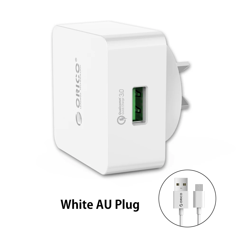 ORICO зарядное устройство для телефона Quick Charge 3,0 18 Вт Быстрое USB зарядное устройство для iPhone samsung Xiaomi huawei с бесплатным Micro USB кабелем - Тип штекера: White AU