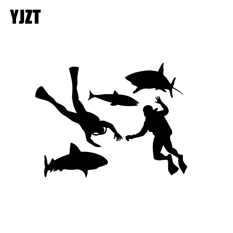

YJZT 14.5*10.9CM Interesting Shark And Man Diving Extreme Sports Decor Vinyl Car Sticker Black/Silver Silhouette C12-0692