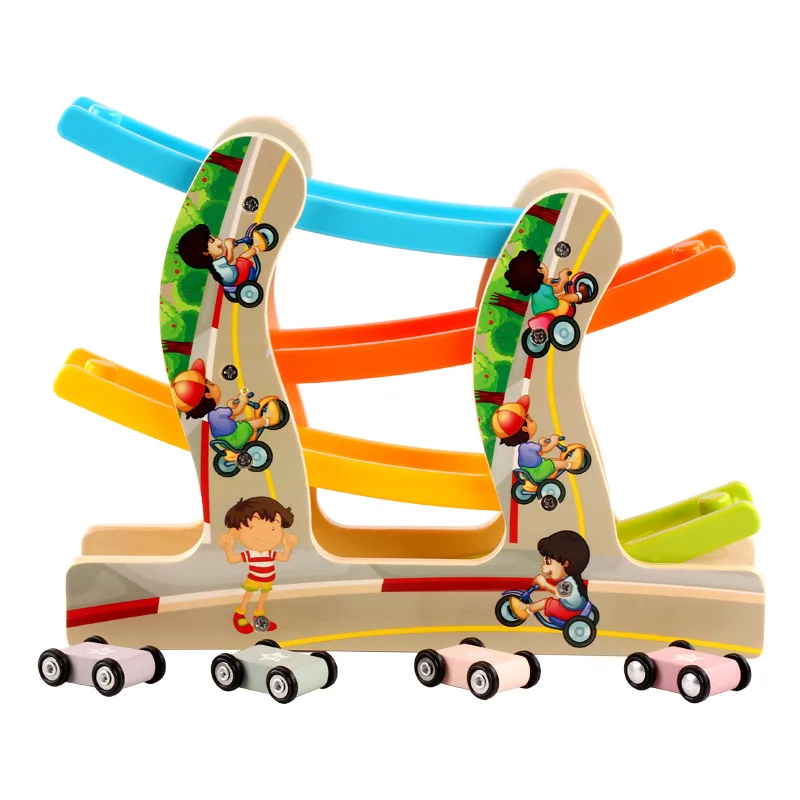 Фото Автомобиль деревянные детские Игрушки для раннего обучения инерционный трек