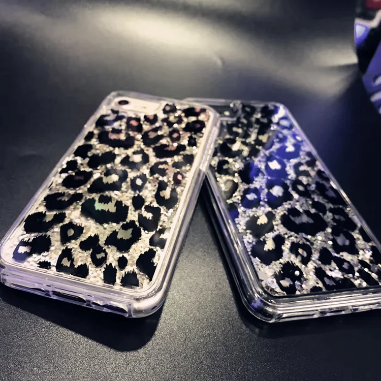 Fashion Glitter Lovely Leopard Pattern Phone Case for iPhone X XS 7 8 6 6S Plus 10 Sparkling Liquid Quicksand Hard PC Back Cover |