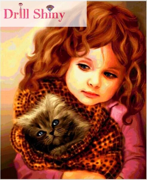 Сверло блестящее Diy искусственное изделие с котом вышивка крестиком полностью