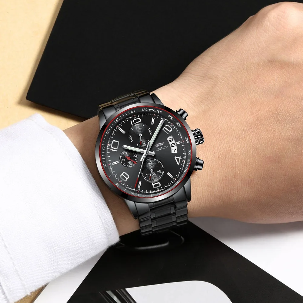 

OLMECA Mens Watches Top Brand Luxury Fashion Business Quartz Watch Men Sport Full Steel Waterproof Clock Relogio Masculino 2019