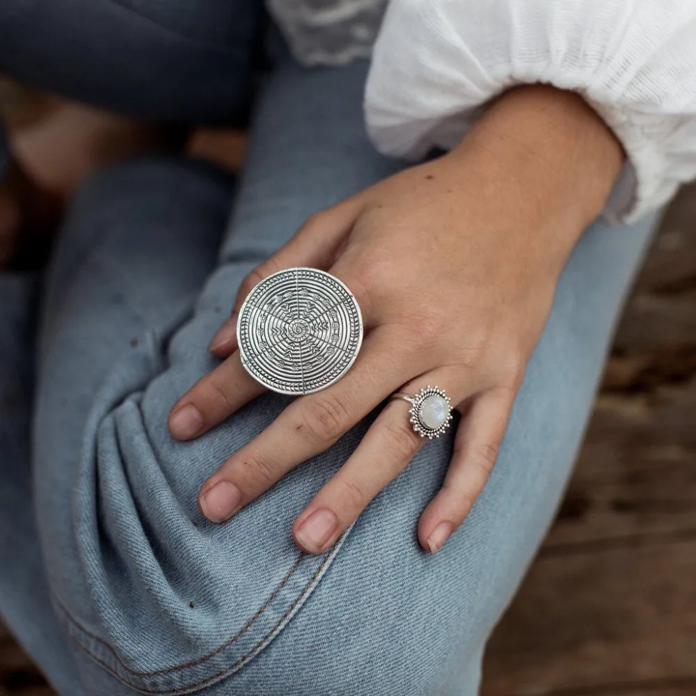 Classic silver color Inlaid Moonstone Ring for women European and American Vintage Retro Thai Silver Jewelry Accessories | Украшения и