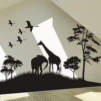 big size safari africa animals wall sticker elphant tree grass wall decal giraffe animal room wall sticker home decorative decor