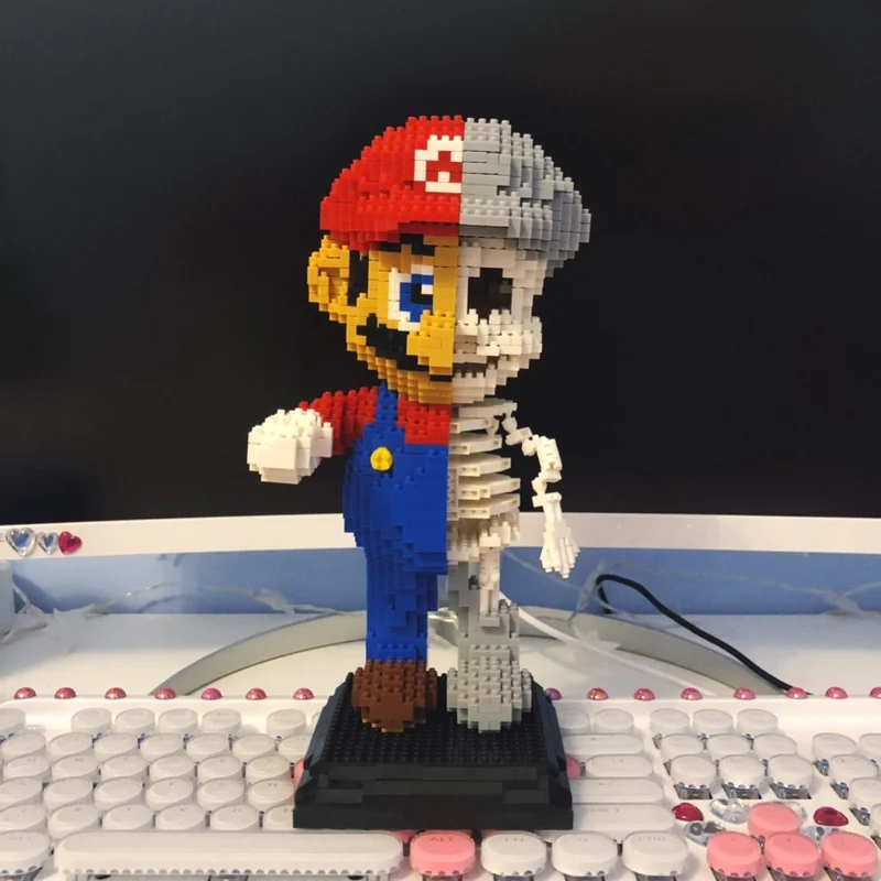 Game Super Mario Red Dissection Skeleton Figure 3D Model DIY Diamond Mini Building Nano Blocks Bricks Toy Gift Collection | Игрушки и