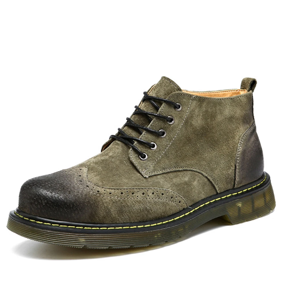 QFFAZ 2018 New Men Ankle Boots Fashion Spring Footwear Suede Leather shoes Lace Up Casual Short Boot Brown Khaki | Обувь