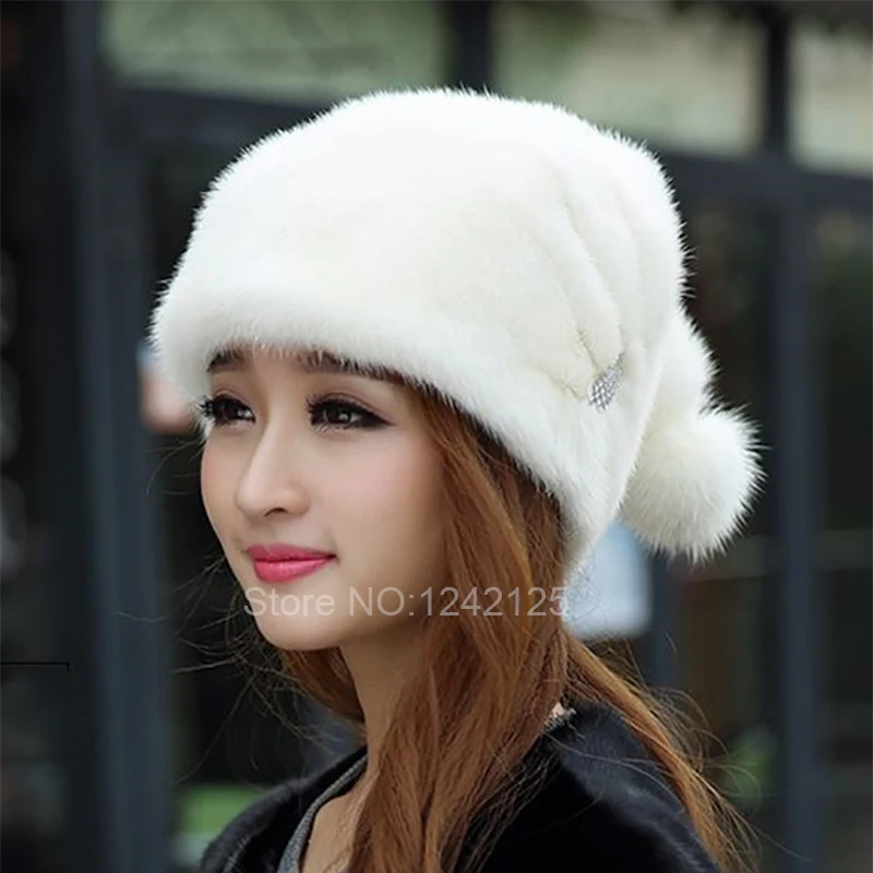 Новый стиль Осень-зима милая женская шапка из настоящей норки милые теплые