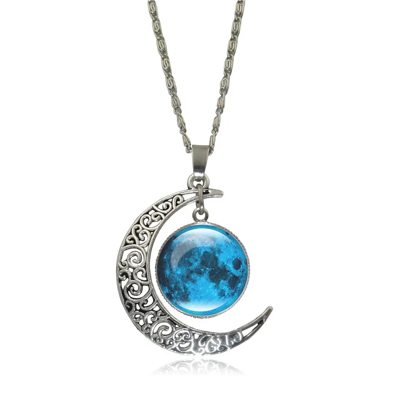 XUSHUI XJ серая галактика планета стеклянный кабошон кулон ожерелье полумесяц