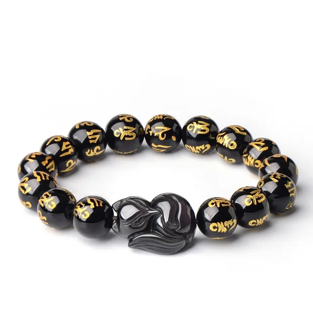 Бесплатная доставка новинка 100% черный браслет из обсидиана с бисером резная лиса