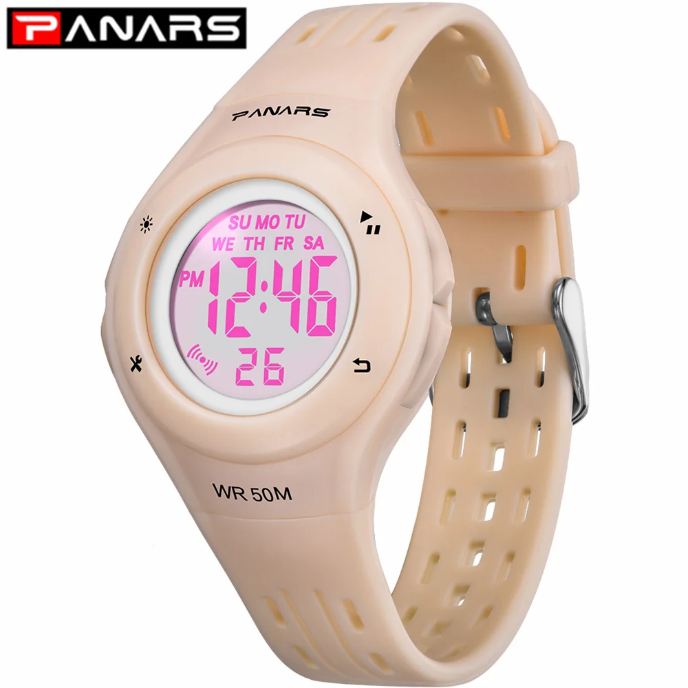 PANARS Fashion 7 LED Colors Children Watch WR50M Waterproof Kids Wristwatch Alarm Clock Multi-function Watches for Girls Boys panars sports military children s watches student kids digital watch camouflage green fashion colorful led alarm clock for boys