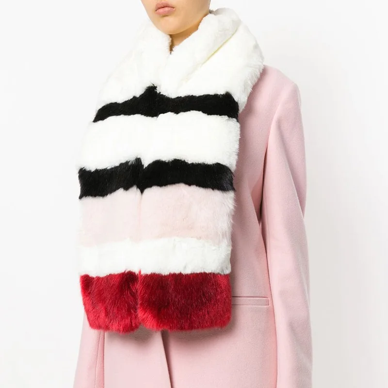 CP полосатый шарф из искусственного лисьего меха женский модный теплый шерстяной