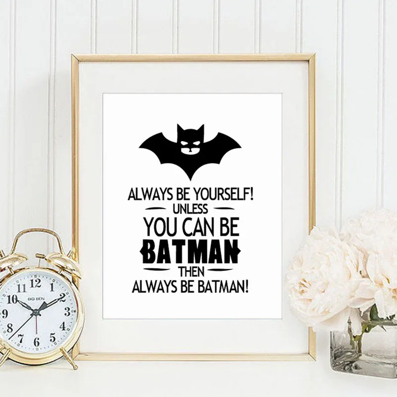 Цитата летучей мыши черно-белая Картина на холсте постер изображение животного