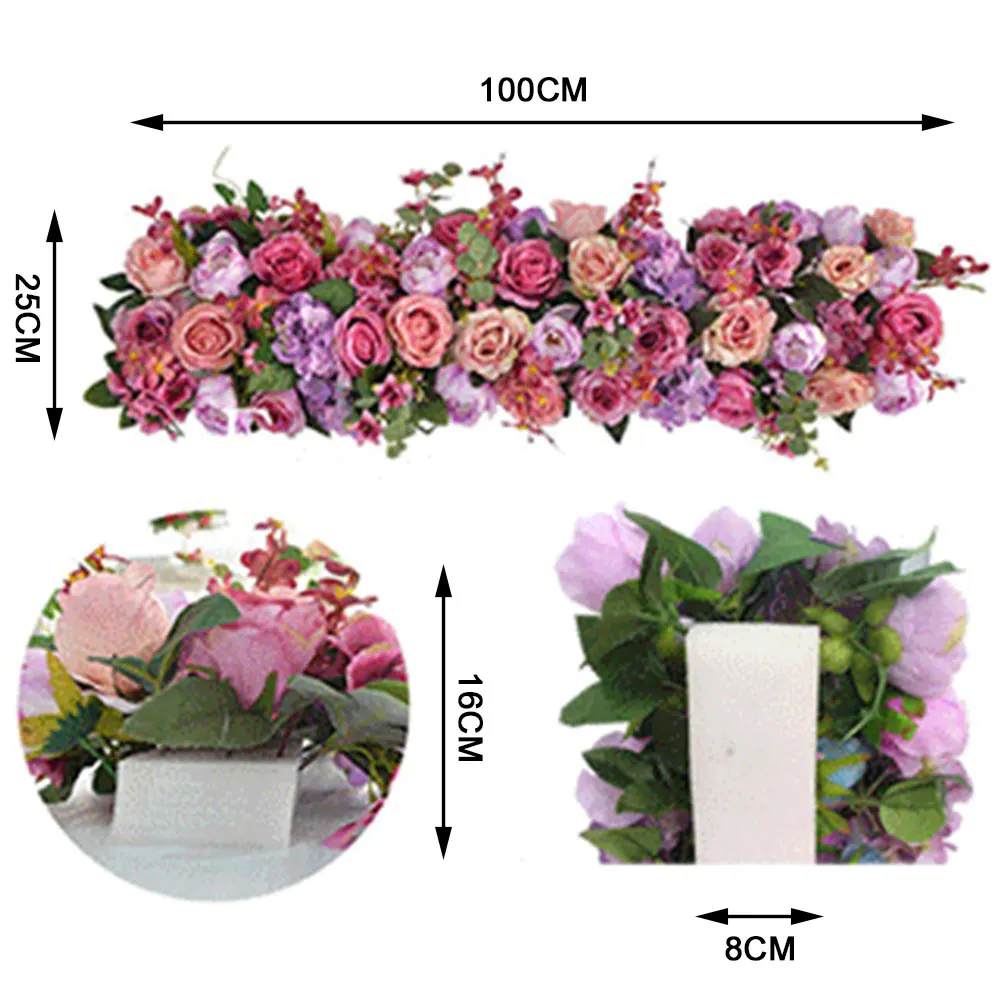

100*25*16cm Artificial Flower Wall Panel Rose Hydrangea Wedding Backdrop Decoration Party Event Hotel Fake Flower Wall Carpet