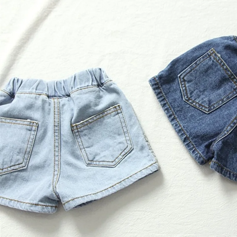 Летние синие свободные джинсовые шорты унисекс для маленьких девочек и