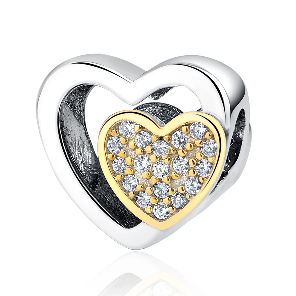 Double heart Аутентичные бусины из стерлингового серебра 925 амулет, сердечко Любви Кристалл Висячие подходят оригинальные Пандора браслеты DIY Ювелирные изделия на подарок - Цвет: Double heart