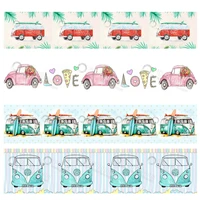 white cartoon cars transfer printed grosgrain ribbon 25yards diy wedding party home decoration accessories ribbons