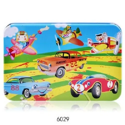 Car-airplane-60pcs Монтессори деревянная настольная игра-головоломка штук с металлической коробкой 60/100/200 шт. Juguetes IQ образования детей 3 лет с принтом Бэтмена из мультфильма животное - Цвет: Car-airplane-60pcs