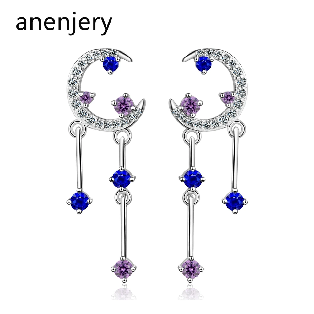 ANENJERY 925 пробы серебро Очаровательный ультра флэш Moon Циркон звездное небо