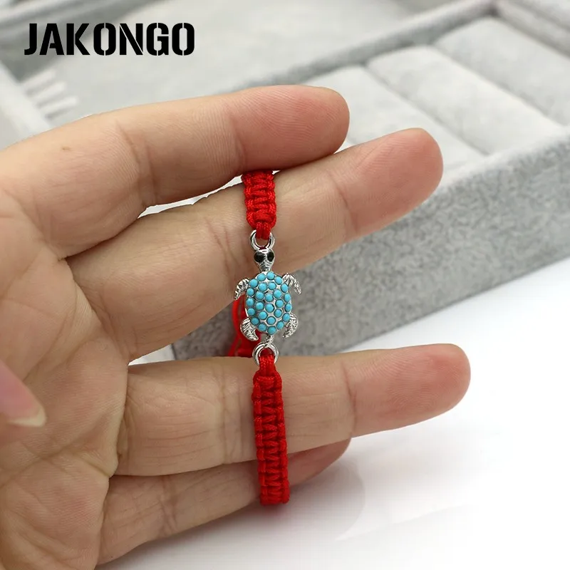 Женский и мужской браслет JAKONGO красный плетеный с кристаллами черепахи