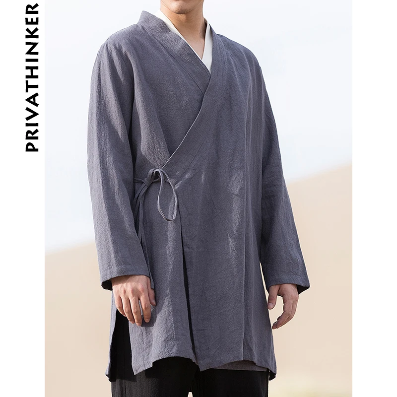 Sinicism Store мужской Тренч куртка Мужская синяя однотонная кимоно кардиган мужское