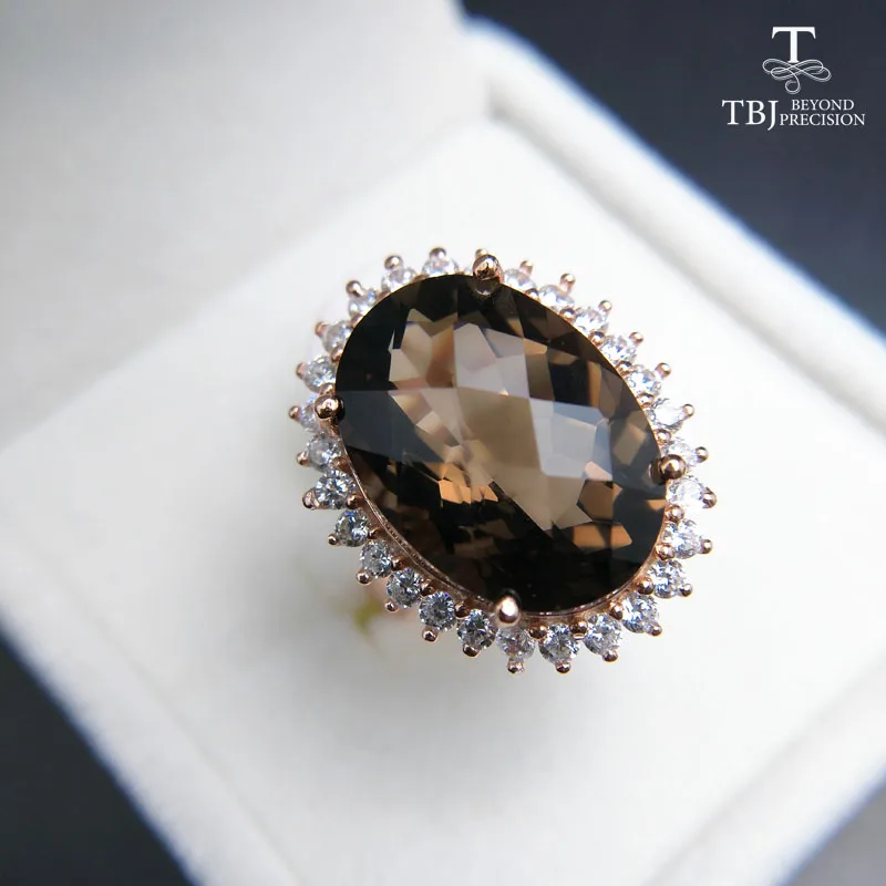 Tbj диана вечерние gemstonejewelry Комплект Кулон и кольцо с 22 ctnatural дымчатый кварц для