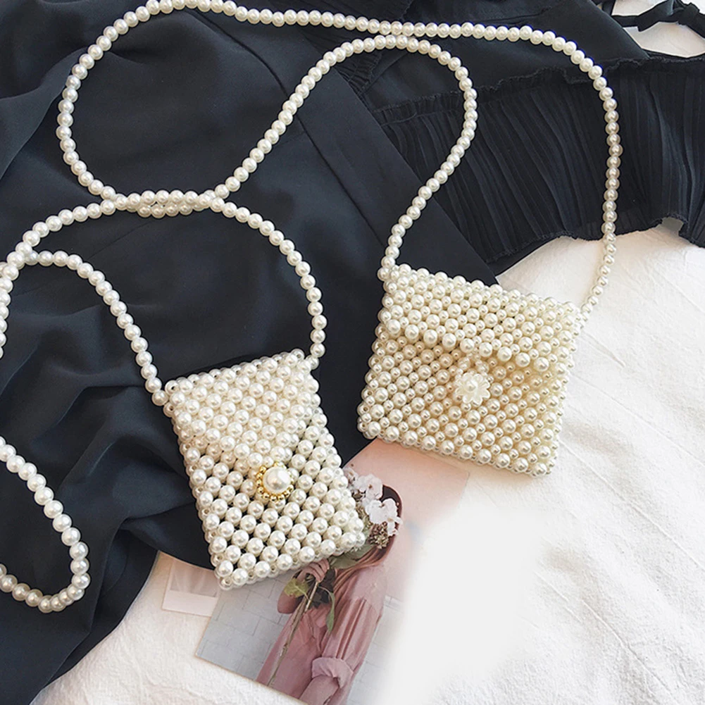 New Brand Hand-woven Pearl Bags Lady Beaded Shoulder Bag Women Party Vintage Handbag Ins Small Flap Mini Cross body 2019 | Багаж и сумки
