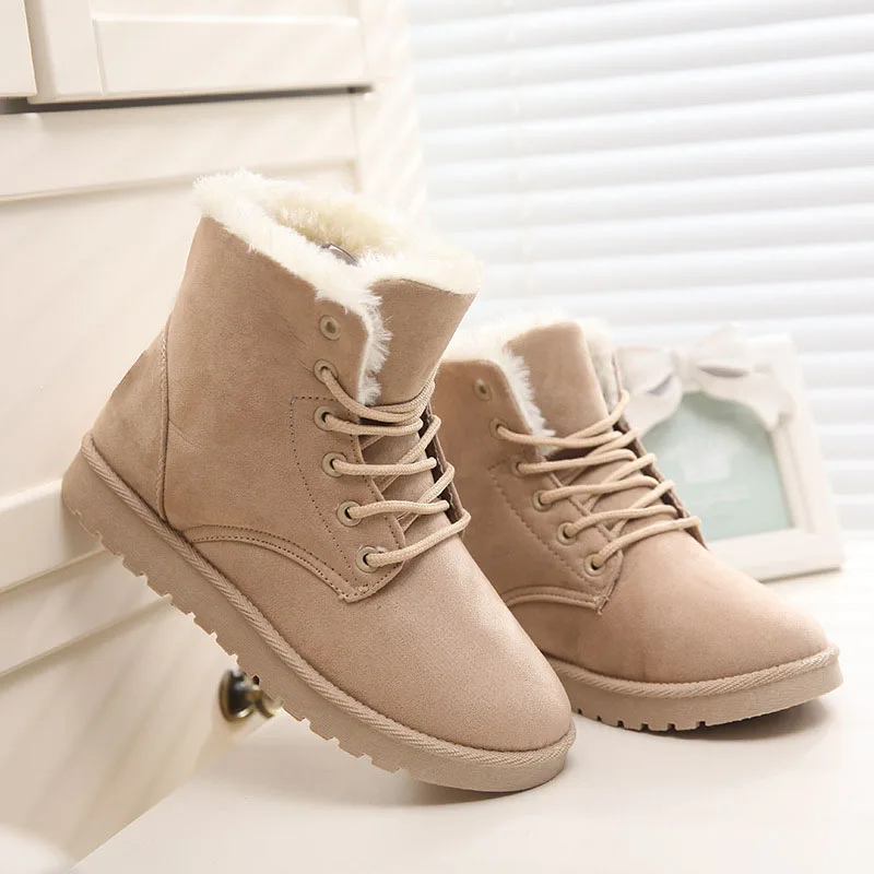 Ботинки женщин 2016 Плюшевые Ботильоны Для Женщин Зимние Зашнуровать Дамы Зимняя