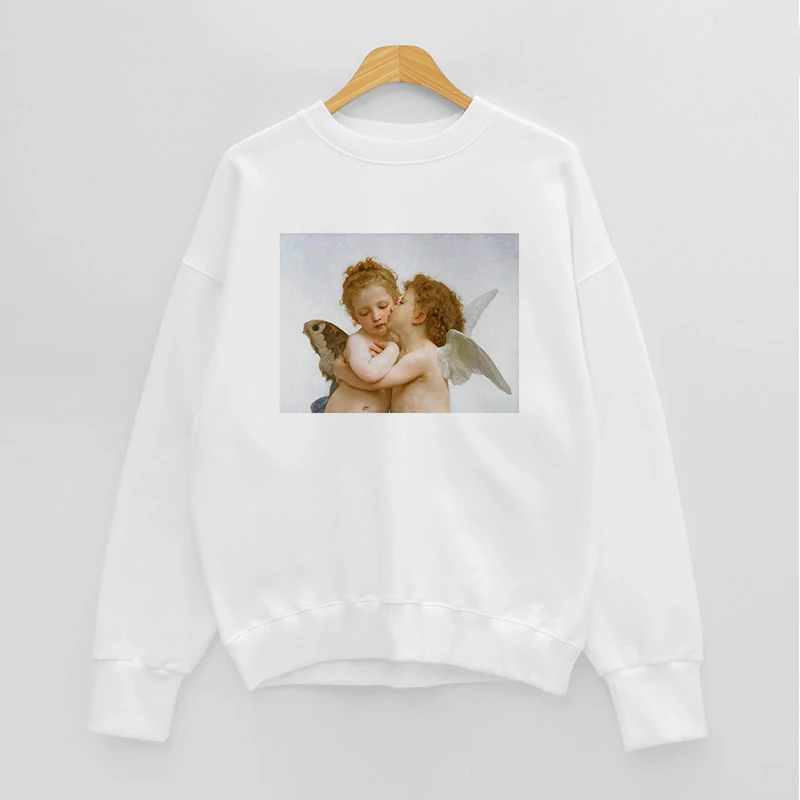 1 Harajuku Kawaii Angel Милая Женская толстовка с принтом теплая Длинная с короткими рукавами и круглым вырезом повседневная одежда Vogue Tumblr милые топы для девочек - Цвет: 1