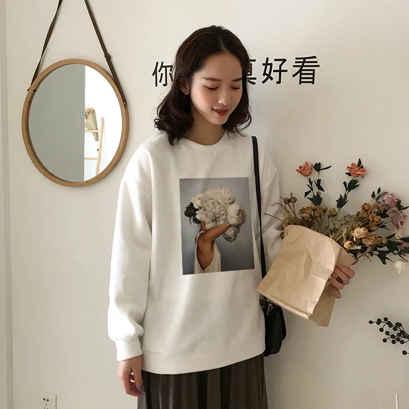 Сексуальные цветы Harajuku эстетика свитер перо печати короткий рукав зима теплая Мода kawaii Повседневная Милая женская одежда