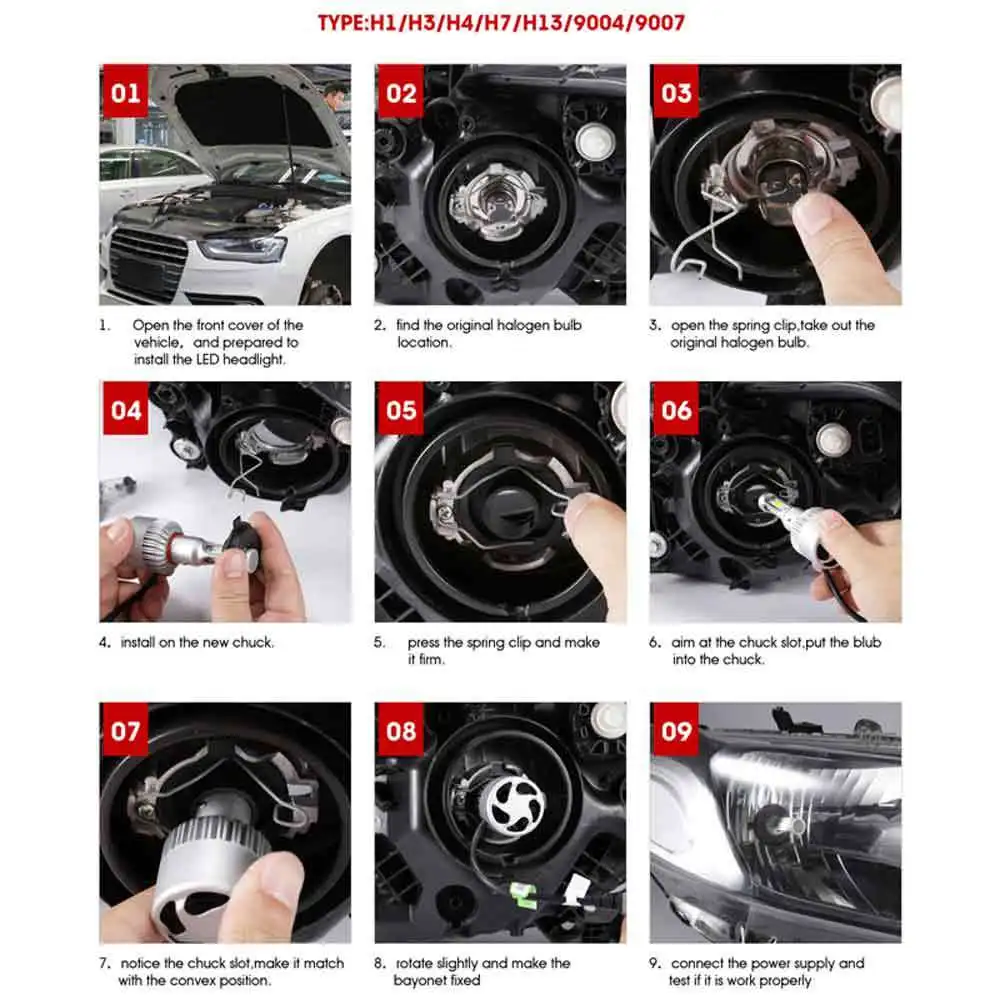 1 пара S2 H4 H7 H1 COB светодиодный головной светильник H11 H13 12V 9005 9006 H3 9004 9007 9012 80W 8000LM