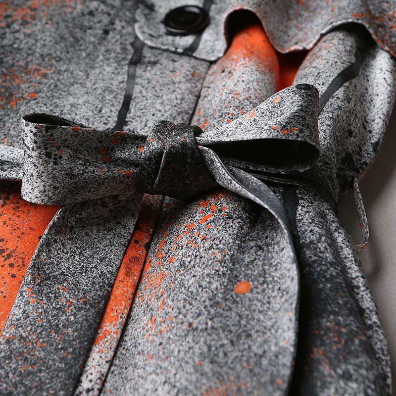 Женская парка VOA длинная облегающая с лисьим мехом на ремне принтом M6302 2018 | одежда